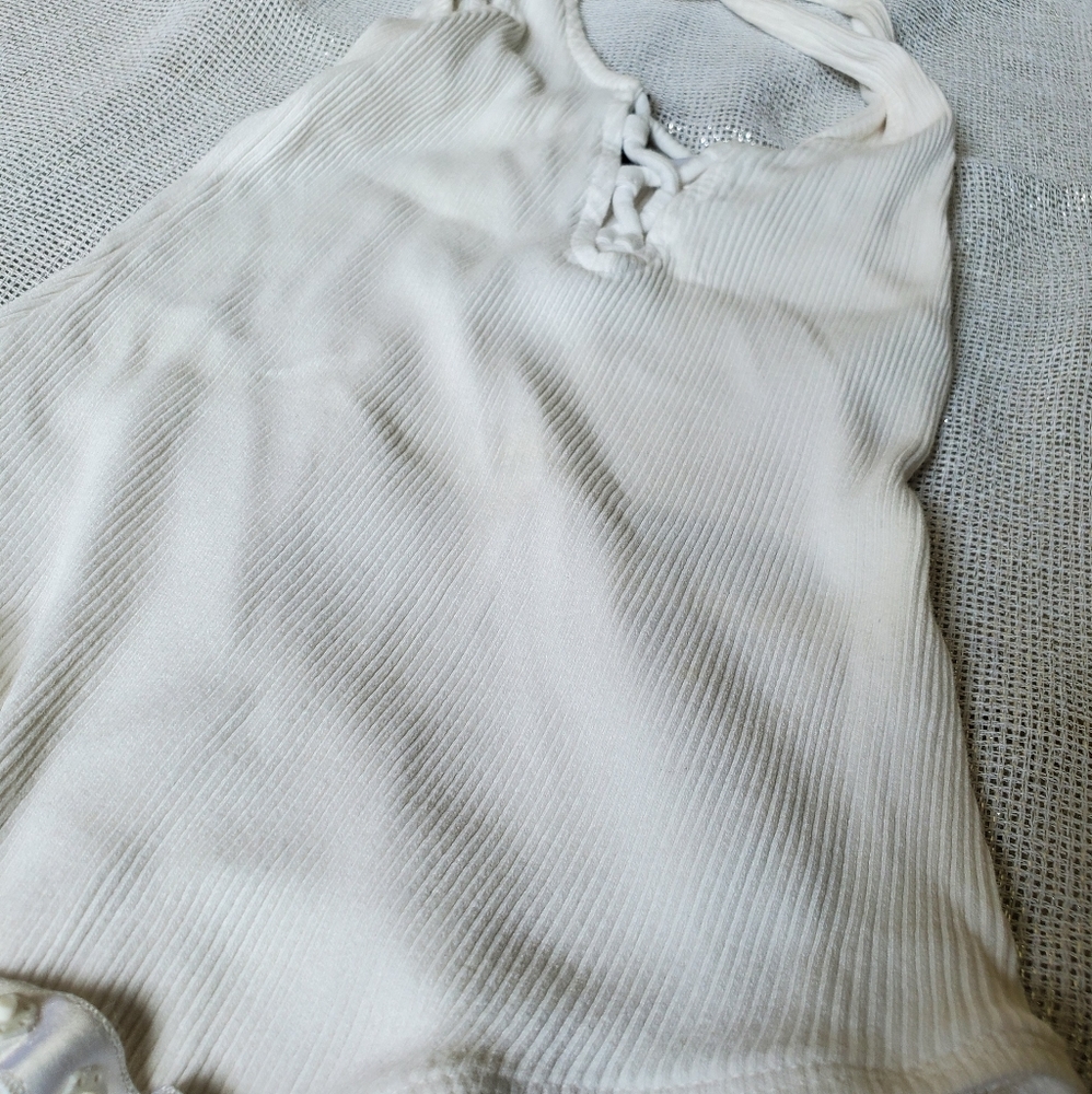 White ribbed cotton body suit